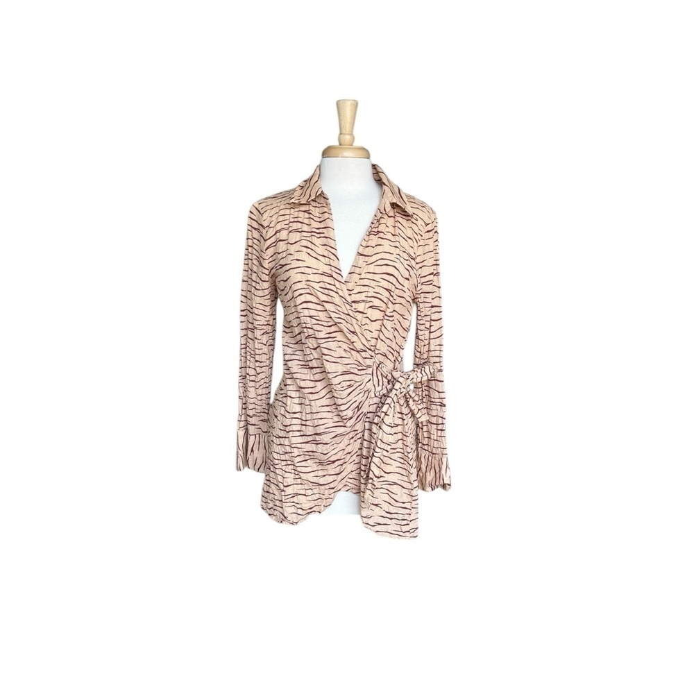 ONIA Oversized Shirt/Wrap Dress Brown & Tan 
Cotton Blend Zebra Stripes Size M